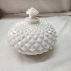 Vintage Westmoreland Milk Glass Sawtooth covered candy dish diamond pattern X